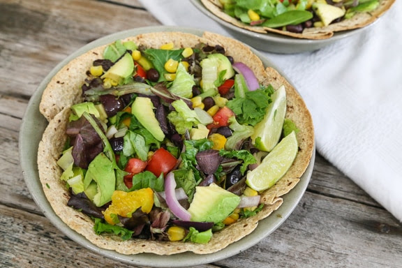 Southwestern salad in tortilla bowl