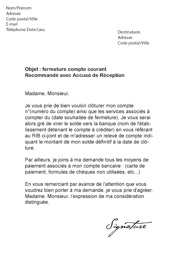 Lettre de résiliation BNP - Modèle de Lettre