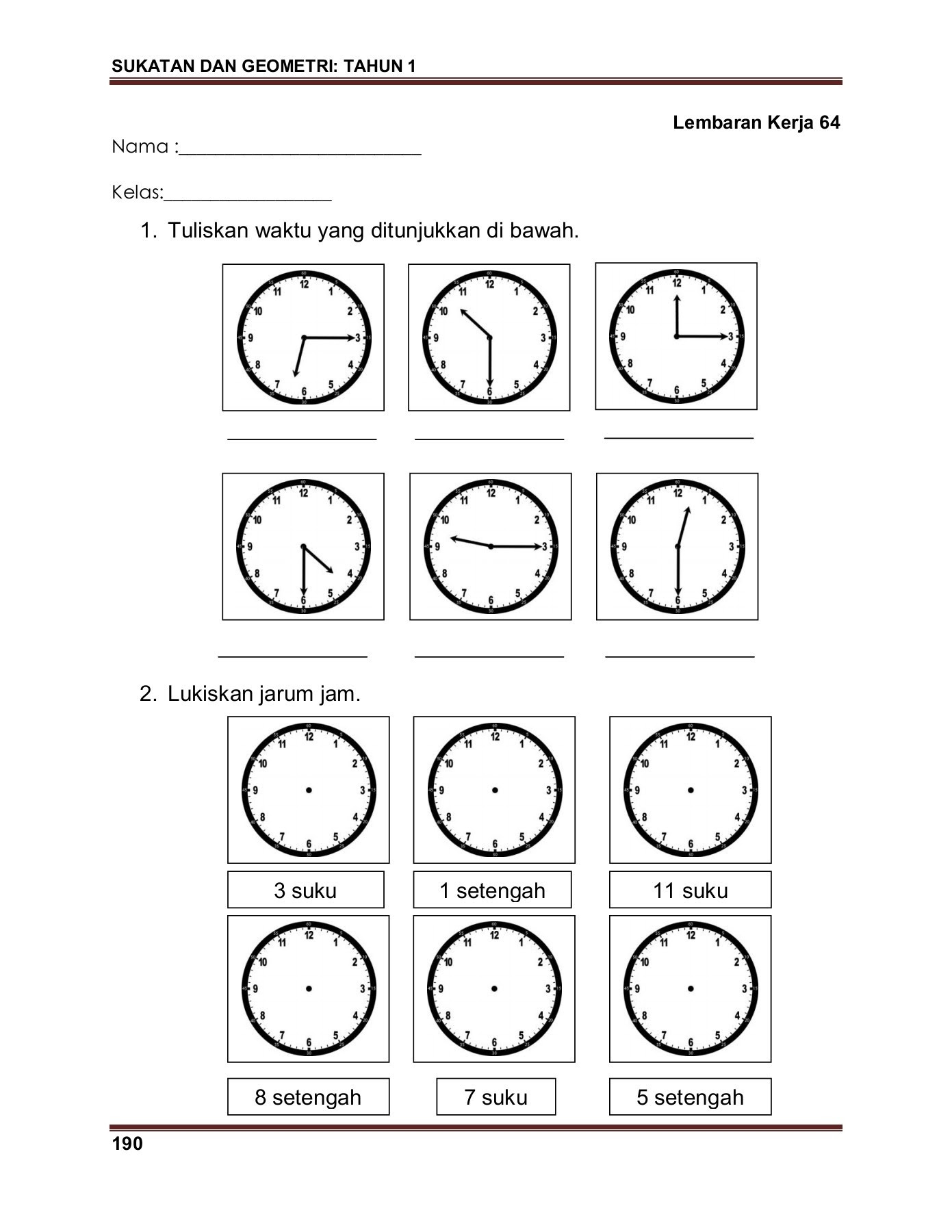 Soalan Latihan Matematik Tahun 1  pleasebom