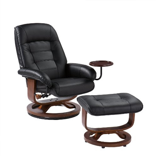 Southern Enterprises UP1303RC Black Leather Recliner and Ottoman