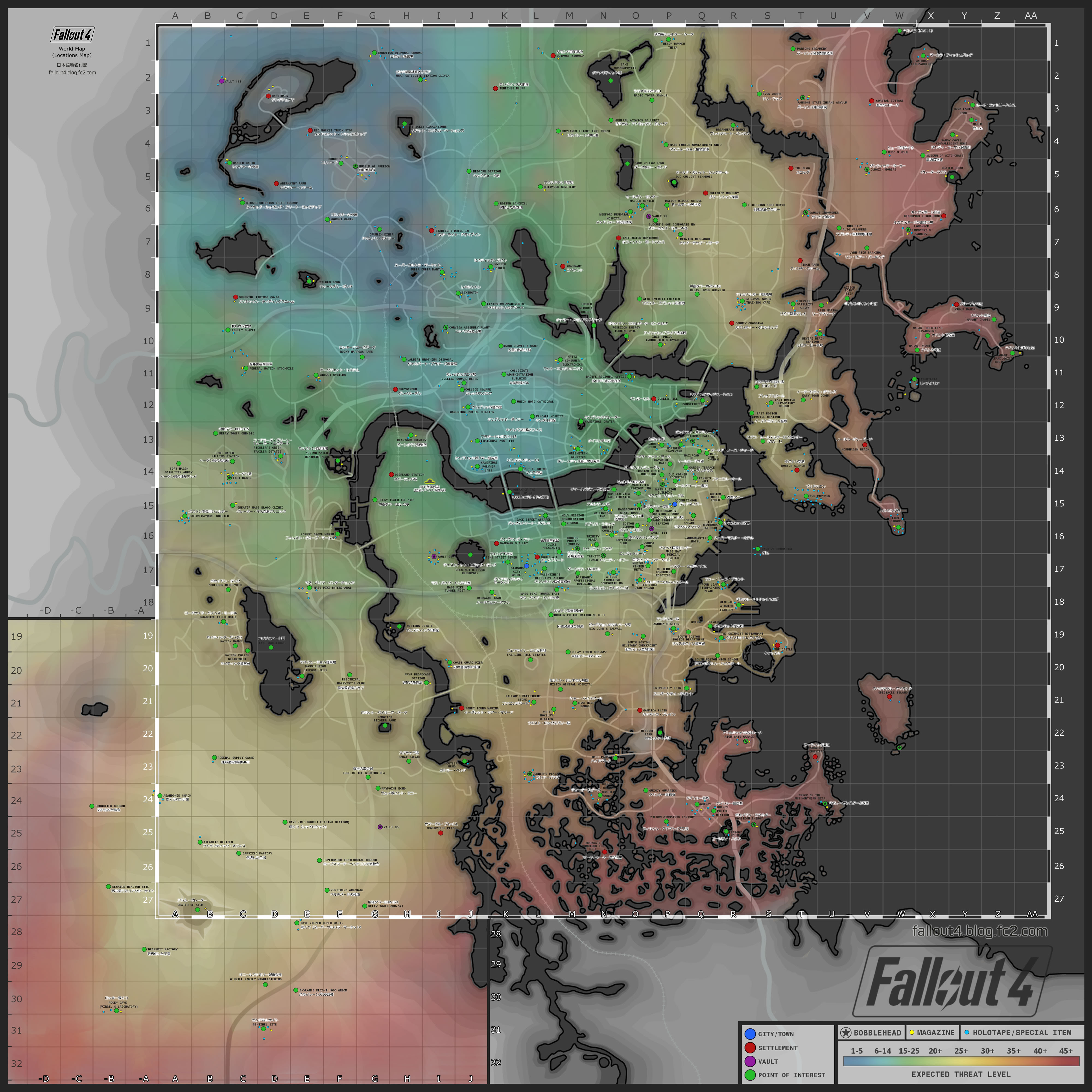 Fallout4 ワールドマップ ロケーションマップ 日本語地名 Fallout 4 フォールアウト4 攻略情報 ファンサイト