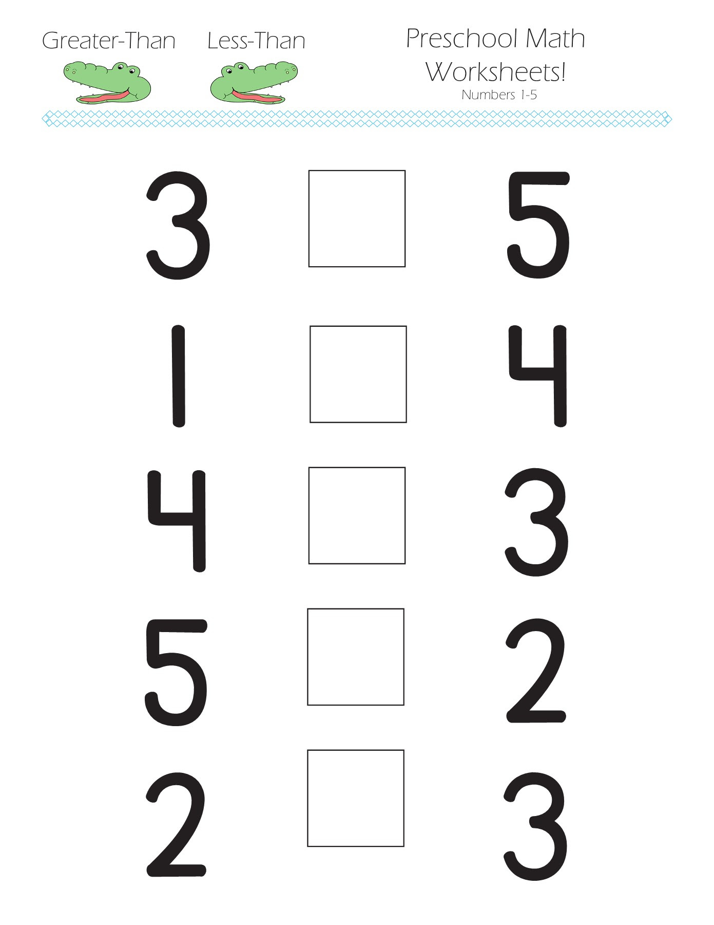 Greater-Than Less-Than Preschool Math Worksheets!