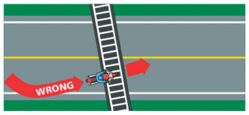 Crossing railroad tracks the wrong way