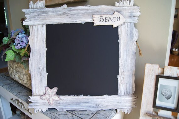To The Beach - Faux Driftwood Kitchen Chalkboard - Cottage Beach Shabby