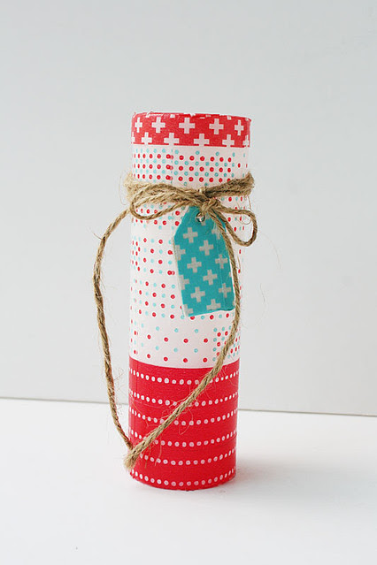 Upcycled-washi-tape-covered-plastic-bottle