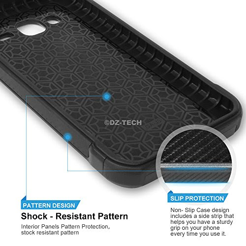 Galaxy On5 Case With TJS® Tempered Glass Screen Protector, Hybrid Hard Carbon Fiber Shockproof Slim Fit TPU Armor Drop Protection Case Cover For Samsung Galaxy On5/G550 (Black)