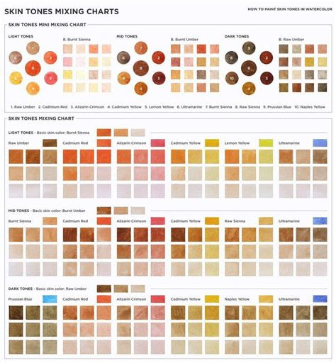  the color chart for skin tones mixing chart with different shades and