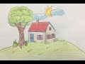 How to draw scenery beautiful house with Garden Step by step