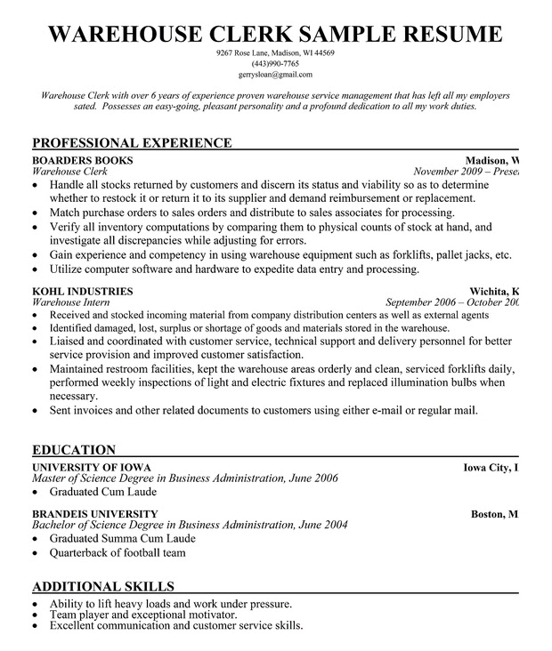 Warehouse Worker Resume Sample | Resume Companion