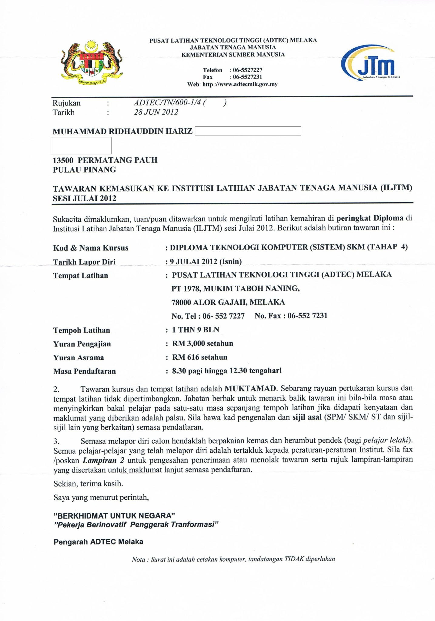 Contoh Surat Rasmi Notis  Gontoh