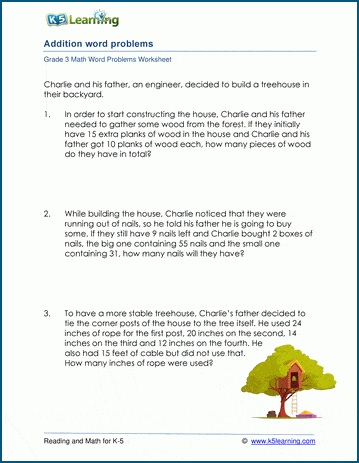 Math worksheets with word problems for grade 3 students ...