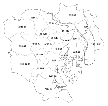 Craftmap 東京23区の地図素材 白地図 区名