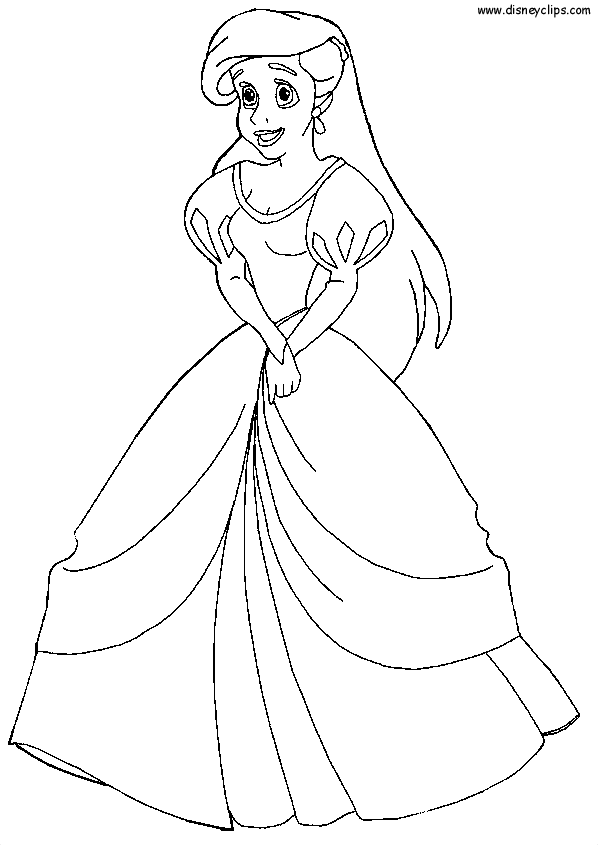 free disney princess coloring pages ariel in a dress