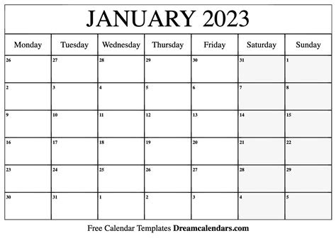  january 2023 calendar free printable calendar january 2023 calendar