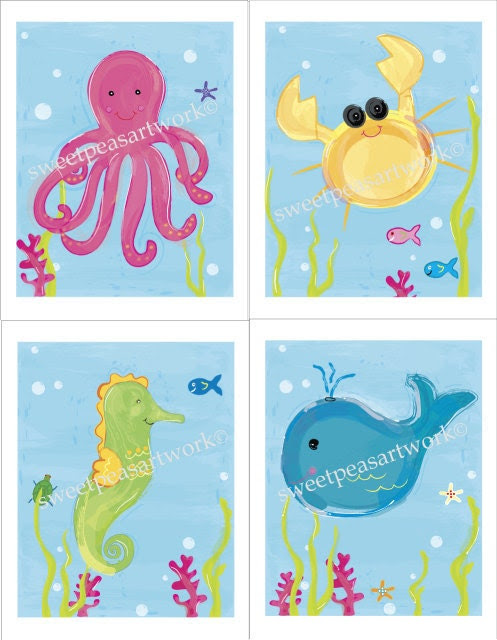 Ocean Sea Life Art Prints for Kids by sweetpeasartstudio2 on Etsy