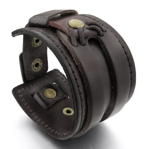 Justeel Homme Large Alliage Genuine Leather Bracelet Bracelet Brun Punk Rock Style (Avec Sac Cadeau)