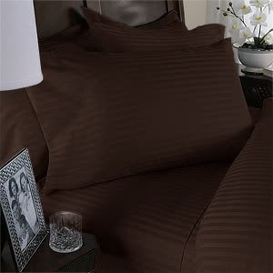7 pc Chocolate Damask Stripe California King Size Bed Sheet-Duvet Cover Sheet with TWO Shams and TWO pillow cases set. 1500 Thread Count 100% Long Staple Egyptian Giza Cotton with Swiss Sateen Finishing- By Simply Linens