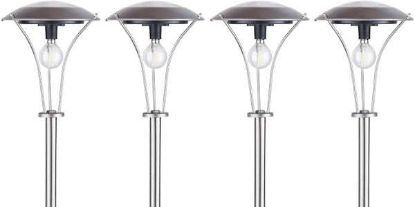 Buy 1 get 1 🔥 shinar Set of 4 Stainless Steel Solar Lights White 60 Lumen Edison LED Bulb for Garden Outdoor Torches Lights Solar Security Pathway Lights for Lawn Patio Deck Driveway Pool (White)