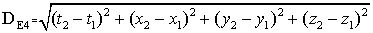  DE4 = sqrt[(t2 – t1)^2 + (x2 – x1)^2 + (y2 – y1)^2 + (z2 – z1)^2].