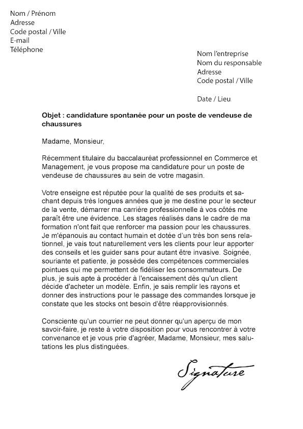 exemple lettre de motivation vendeuse en magasin