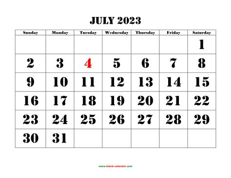 The start of a new year is the perfect time to plan ahead and get organized. free download printable july 2023 calendar large font design