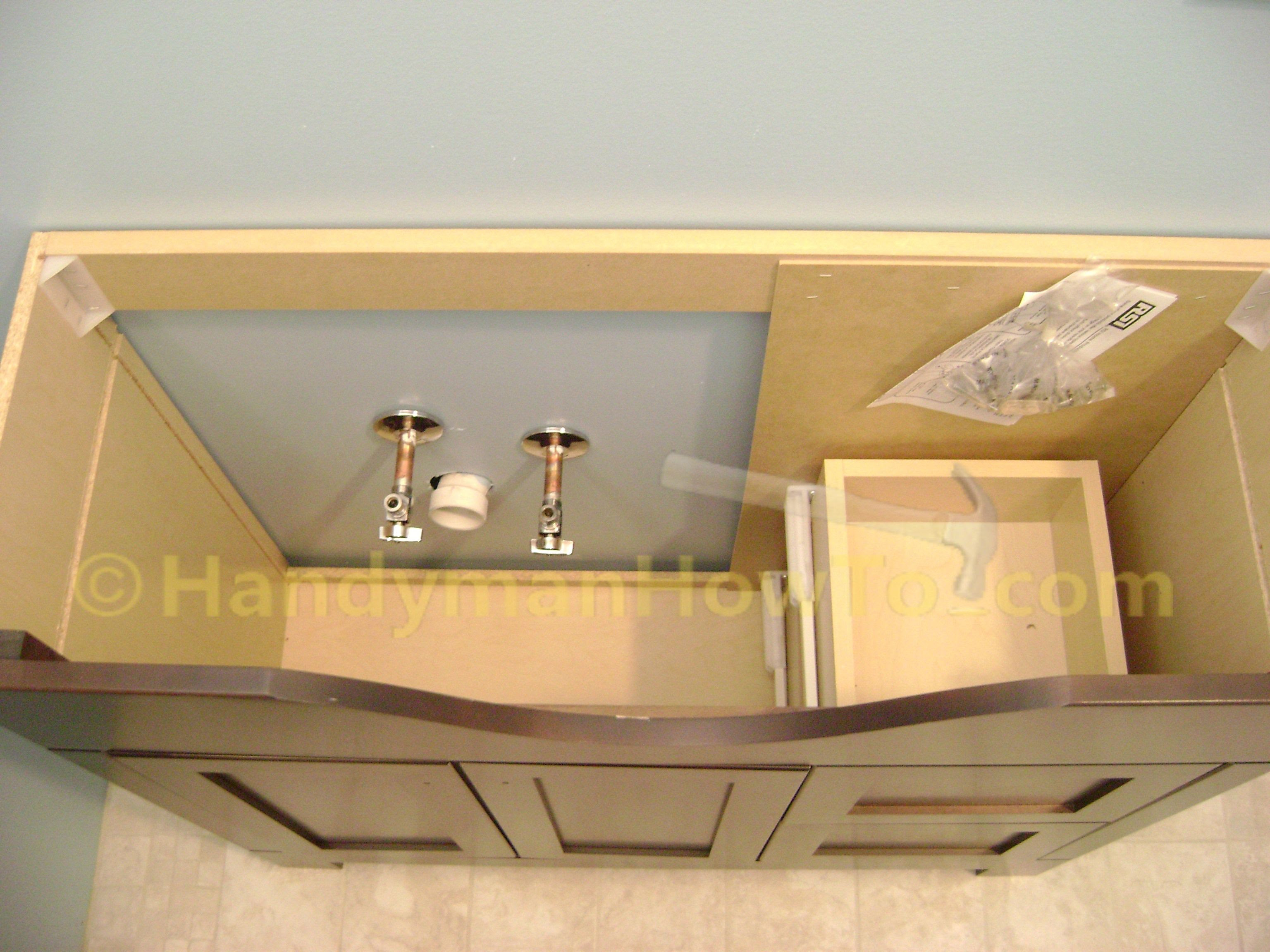 How to install base kitchen cabinets Bathroom Vanity Rough Plumbing Diagram