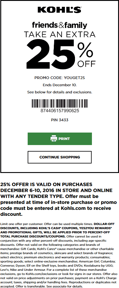 Kohls Coupons - Quick $5 off $25 at Kohls