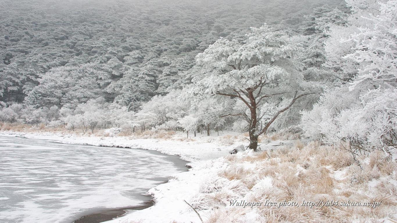霧島 白紫池の凍結 高画質 1366 768 デスクトップ無料壁紙
