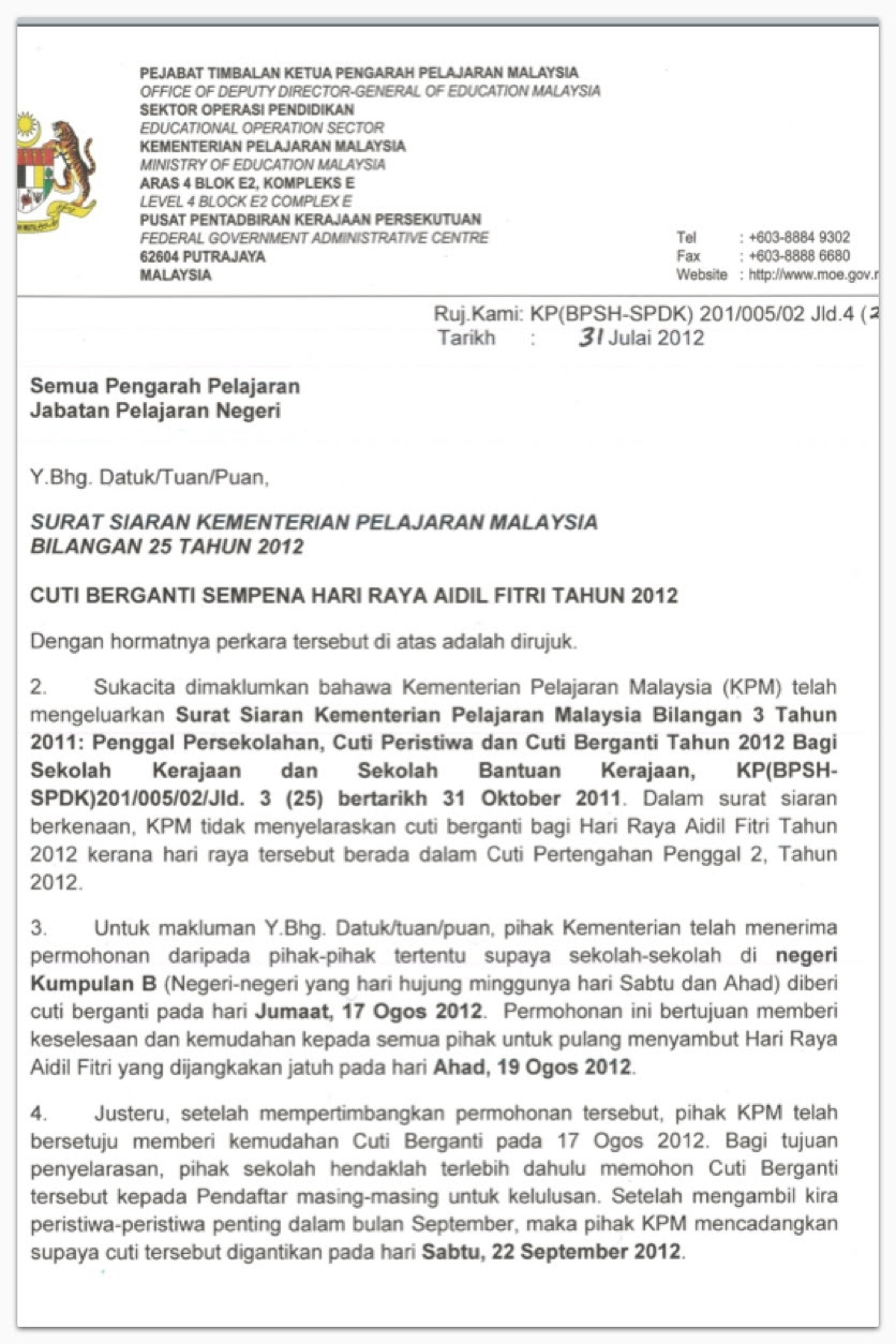 Surat Memohon Pepriksaan Awal
