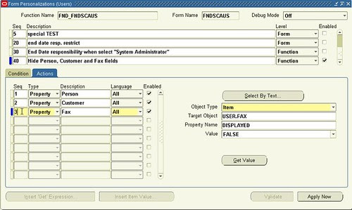 Oracle Form Personalization (Users) Actions tab Actions all seq final