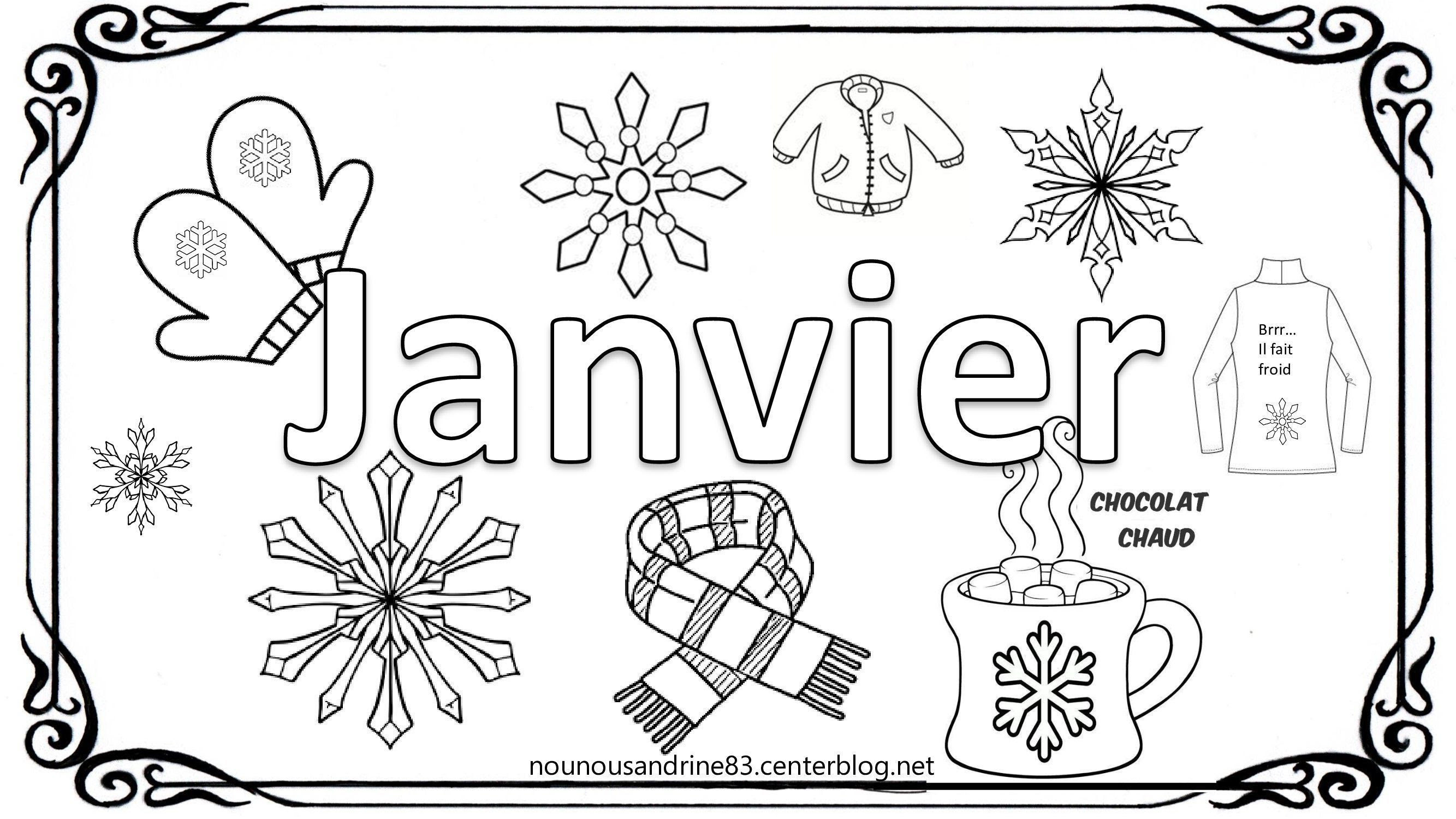 Janvier à colorier gommettes