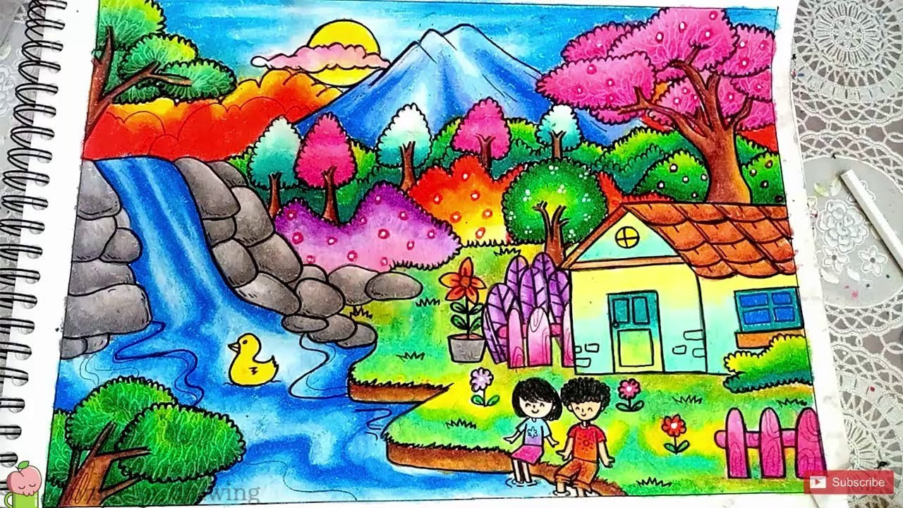Cara Menggambar Dan Mewarnai Pemandangan Air Terjun Dan Rumah Cara Menggambar Dan Mewarnai Pemandangan Air Terjun Dan Rumah