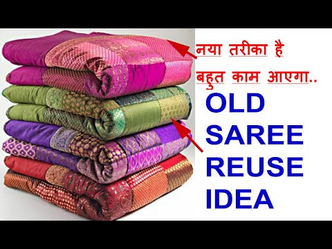 new trick - old saree reuse idea/old cloths reuse/winter quilt from old saree/katran reuse/craft2315