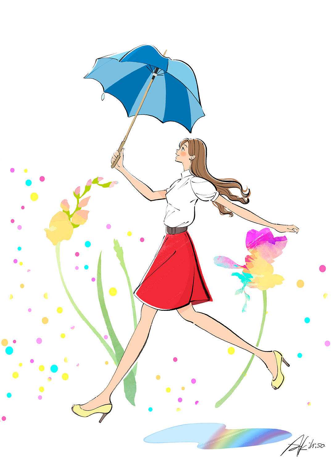 雨上がり 未来へ向かうスキップする女性のイラスト イラストレーターakihisasawadaイラスト デザイン室