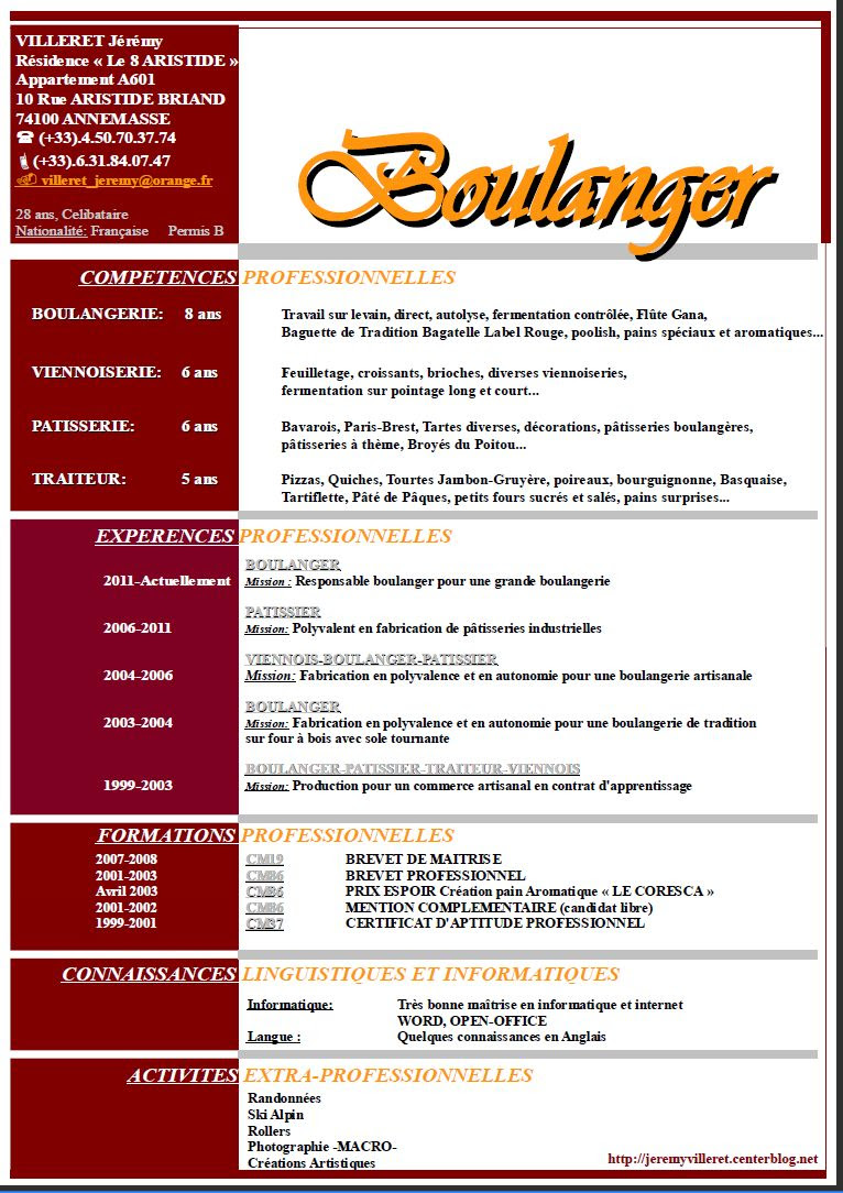 Exemple de cv d un patissier - CV Anonyme