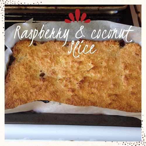 Raspberry coconut slice