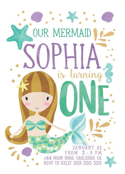  mermaid invitation mermaid party mermaid 1st birthday under happy