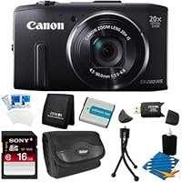 Canon PowerShot SX280 HS 12.1 MP CMOS Digital Camera with 20x Image Stabilized Zoom 25mm Wide-Angle Lens and 1080p Full-HD Video Pro Package With 16gb card , case , cleaning kit , tripod , spare battery