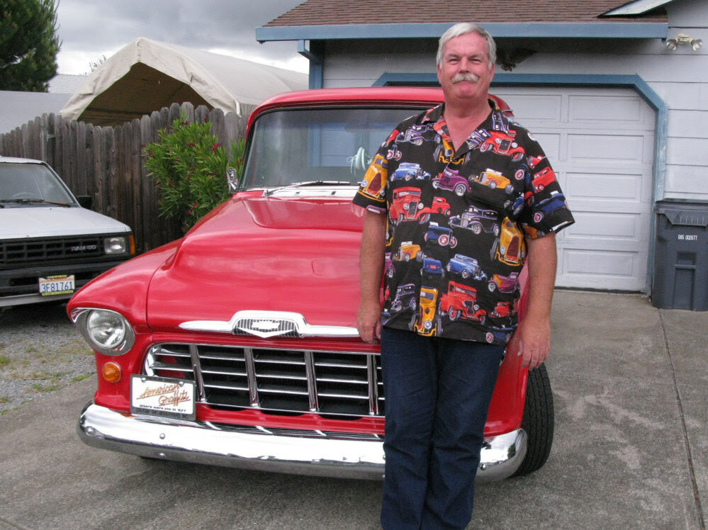 John Furrer of Petaluma, Calif. in front of his 1955 Chevy pickup.
