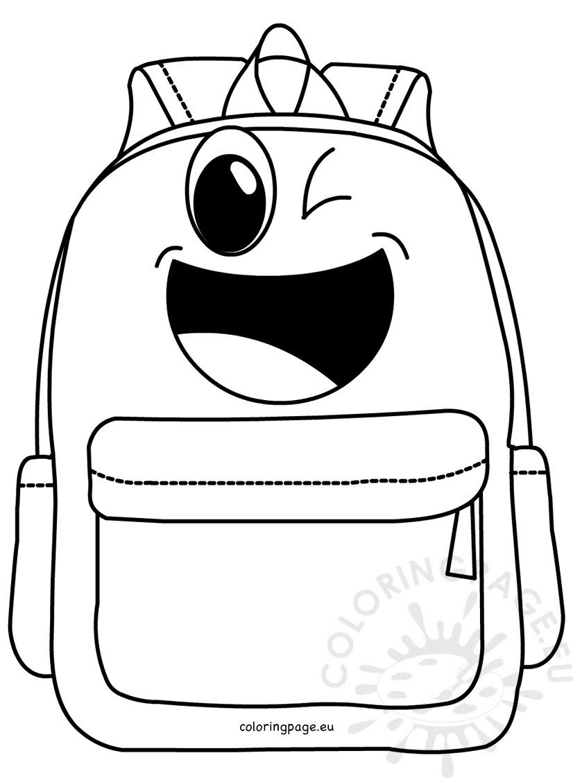 Download Cartoon School Backpack - Coloring Page