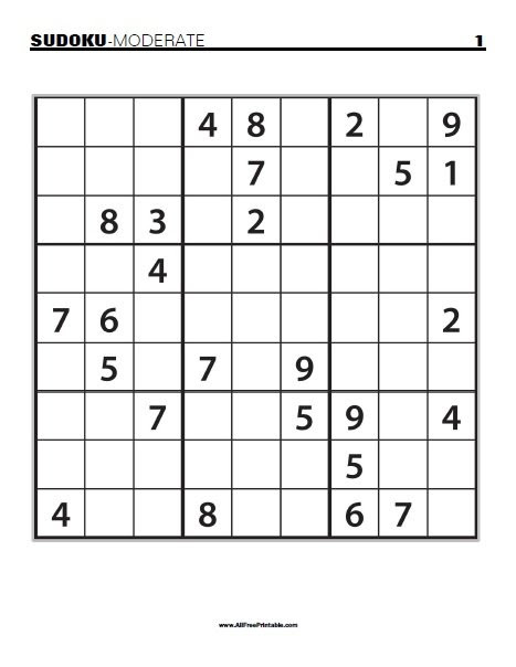 Moderate Sudoku Puzzles Free Printable