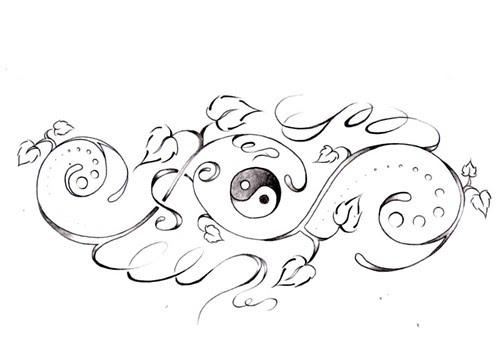 Yin Yang and Vines Tattoo design by Denise A Wells