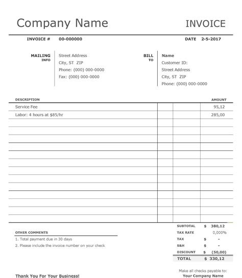  invoice template printable free ummeva