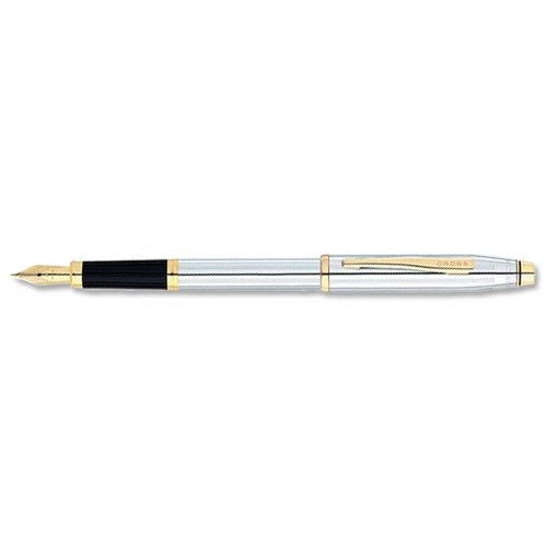 Cross Century II, Medalist, Fountain Pen, with Polished Chrome and 23 Karat Gold Plated Appointments and 23 Karat Gold Plated Nib Medium (3309-MF)