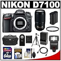 Nikon D7100 Digital SLR Camera Body with 70-300mm Lens + 64GB Card + Battery & Charger + Case + Flash + Filter + Tripod + Accessory Kit