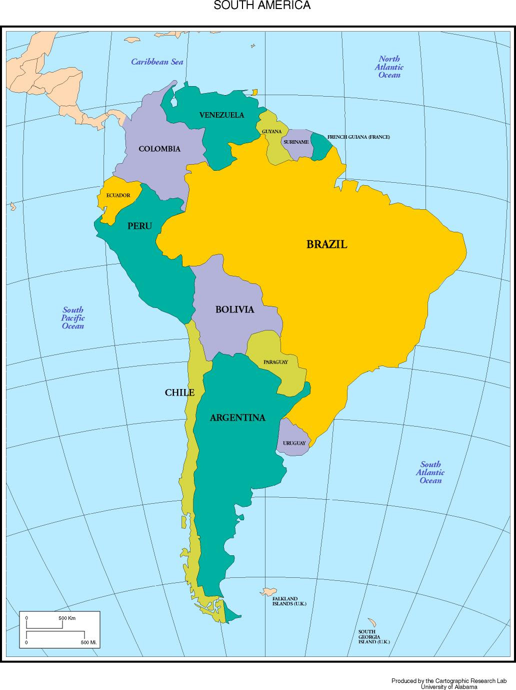Labeled Map Of South America