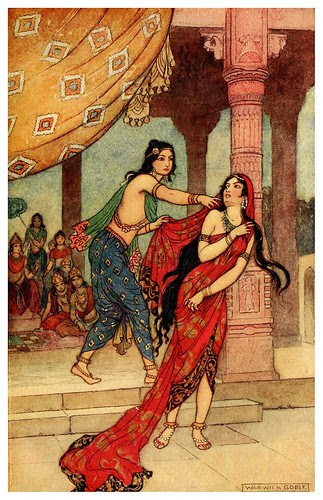 004-La prueba de la reina Draupadi-Indian myth and legend 1913-Warwick Goble