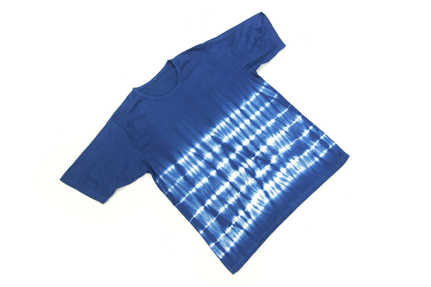 藍染レディース半袖tシャツ 絞り横縞柄 織工房 藍布屋