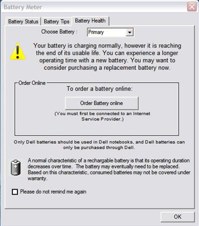 Dell Battery Warning details