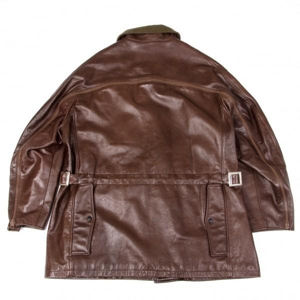 Yamamoto ヨウジヤマモト ジャケット The 6 1 バックジップデザインレザージャケット Homme 6 1 Pour 茶カーキm Pour ショッピング店 プールオムyohji Men メンズ K プレイフル